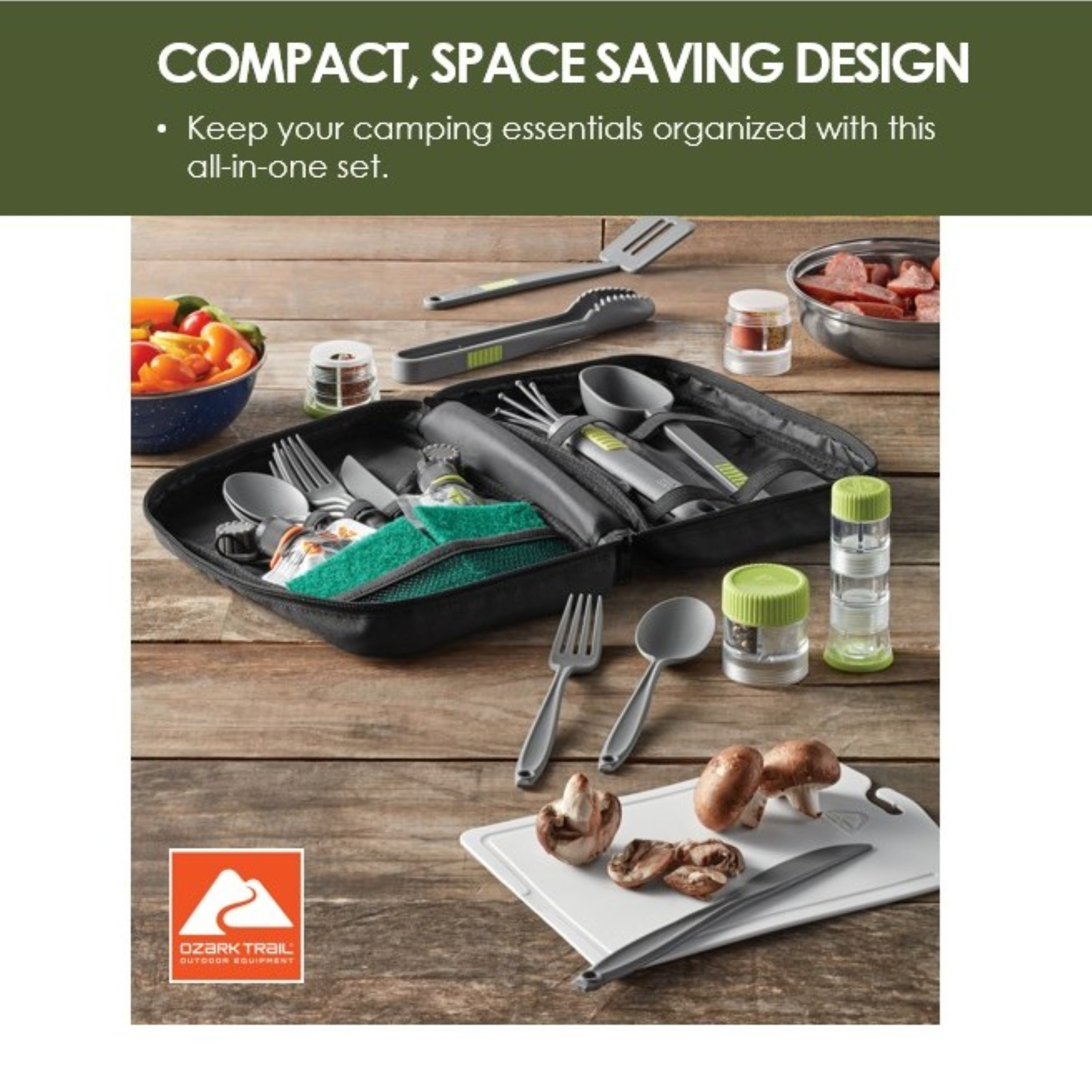 Ozark Trail 24-Piece Plastic Camping Kitchen Set with Travel Bag