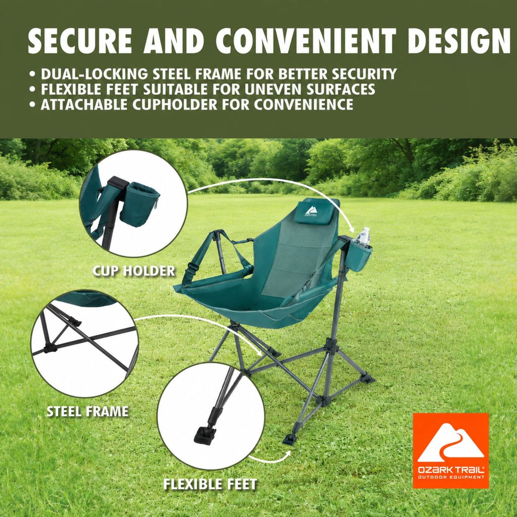 Ozark Trail Swing Hammock Chair with Built-in Pillow - Green
