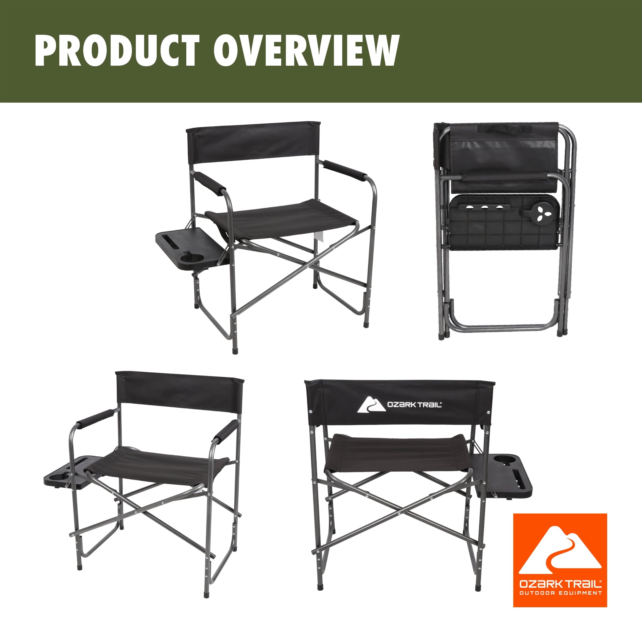 Ozark Trail Director Chair with Side Table - Black