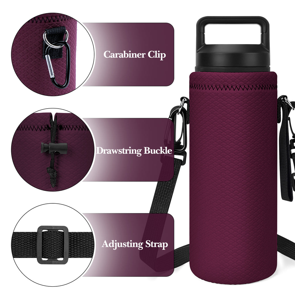 Linkidea Neoprene Water Bottle Carrier with Strap Compatible with YETI Rambler Bottle 18oz/26oz - Yonder 25oz, Insulated Waterbottle Sling Bag with Shoulder Strap, Wine Red