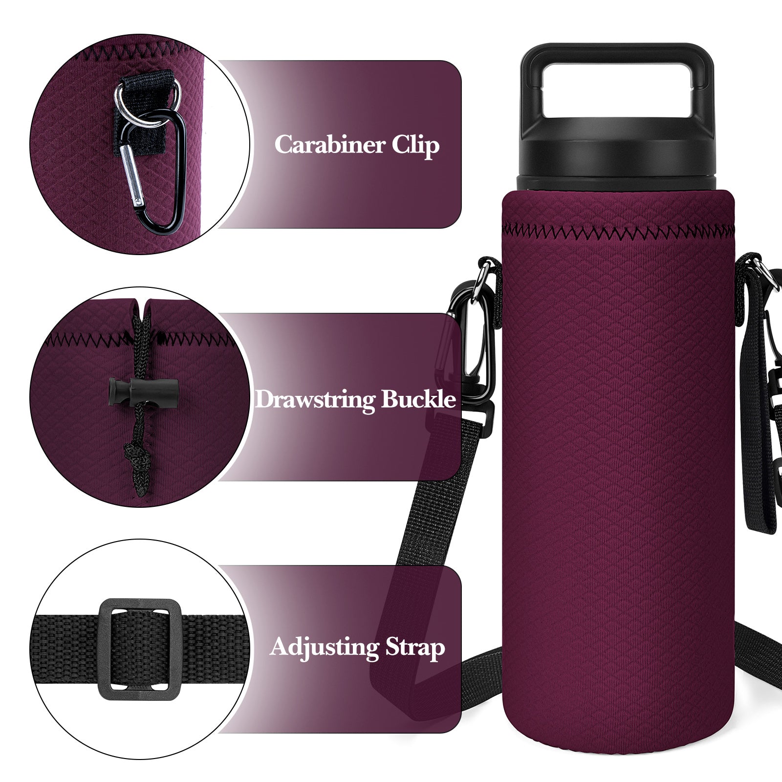 Linkidea Neoprene Water Bottle Carrier with Strap Compatible with YETI Rambler Bottle 18oz/26oz - Yonder 25oz, Insulated Waterbottle Sling Bag with Shoulder Strap, Wine Red