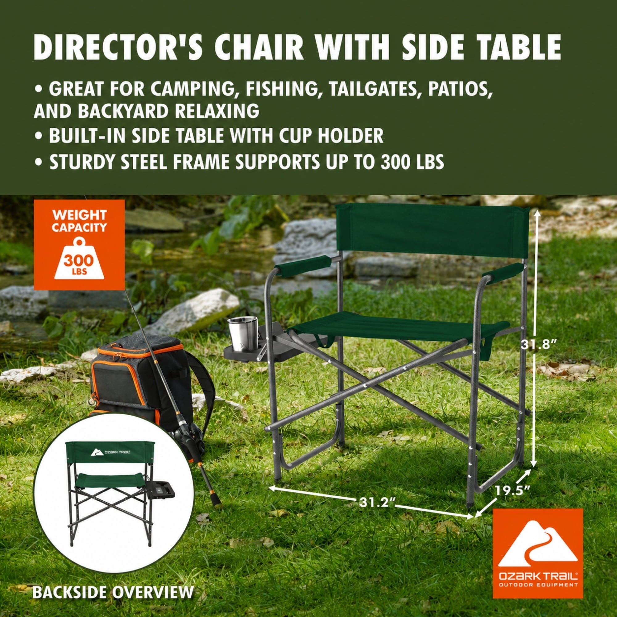 Ozark Trail Director Chair with Side Table - Green