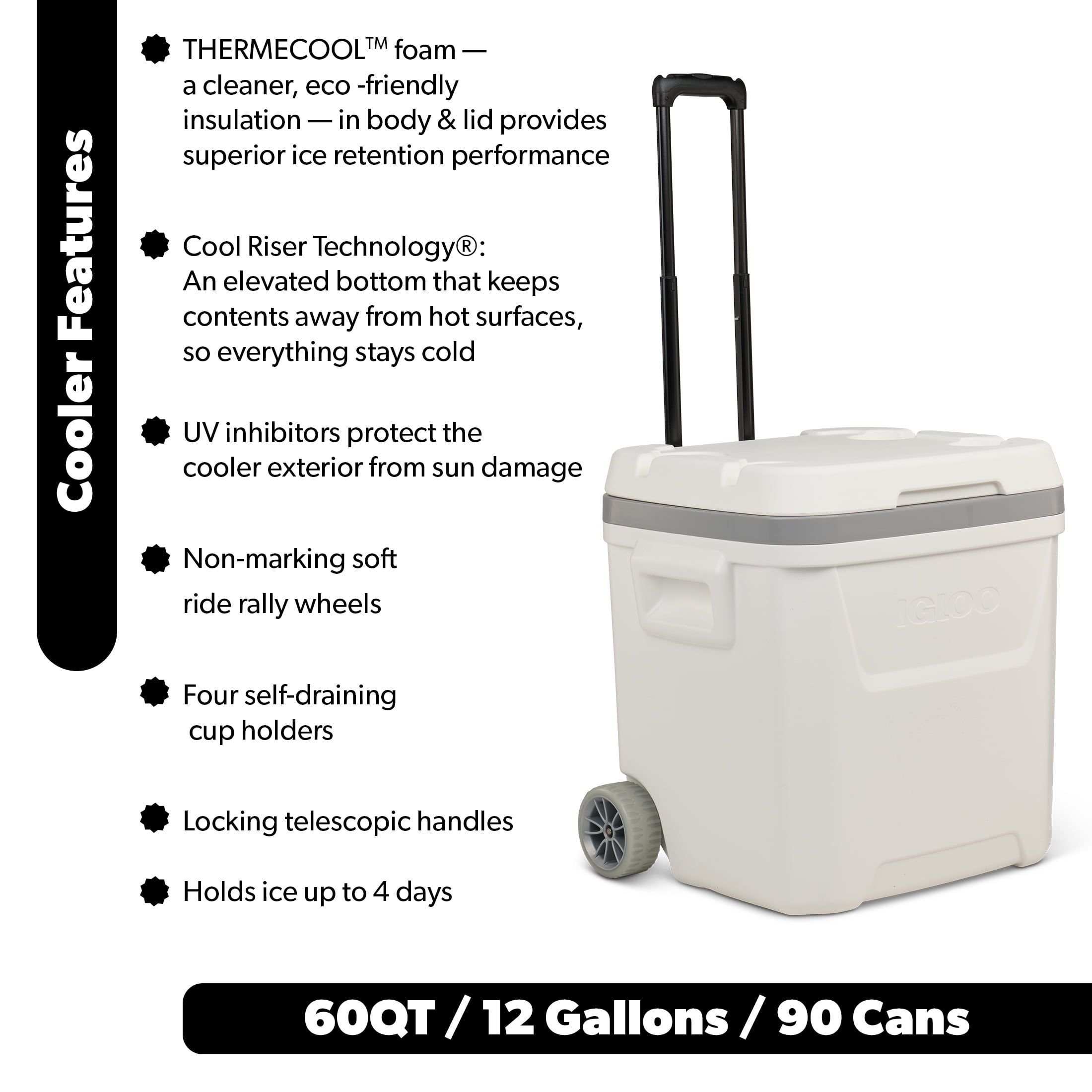 Igloo 60 QT Marine Ice Chest Cooler with Wheels - White