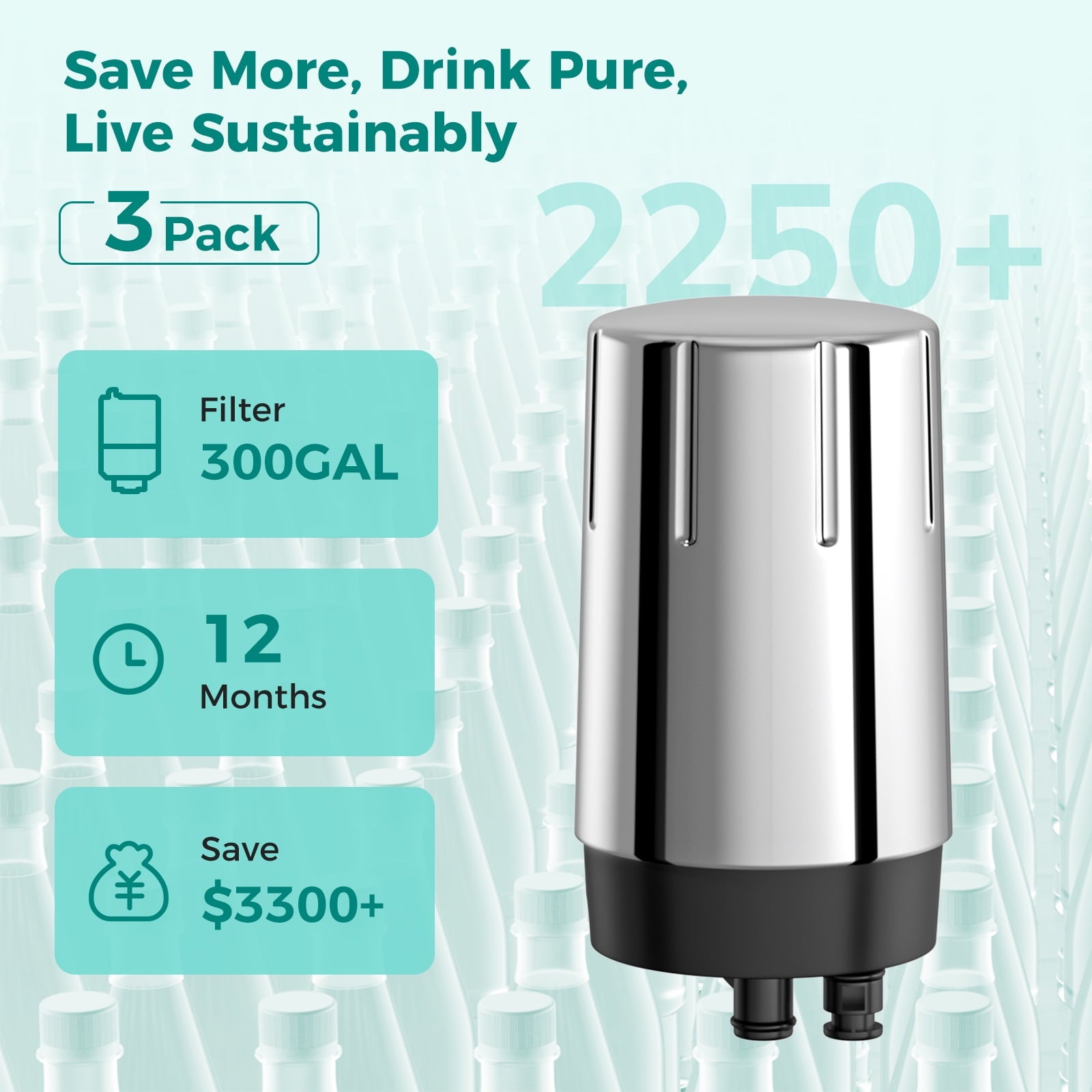 Fil-Fresh 3-Pack Faucet Water Filter - Replacement for Brita Faucet Brita Faucet Water Filter, FR-200, FF-100, Brita 36311 On Tap Faucet Filter System, BPA-Free, 4-Month/100 Gallon, Chrome Finish