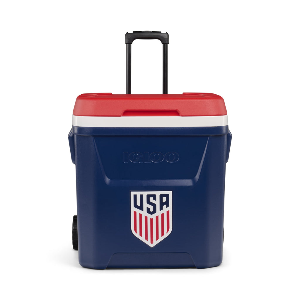 Igloo x USSF 60 QT Laguna Ice Chest Cooler with Wheels - US Soccer Rolling Cooler for Games and Practices, Red White and Blue